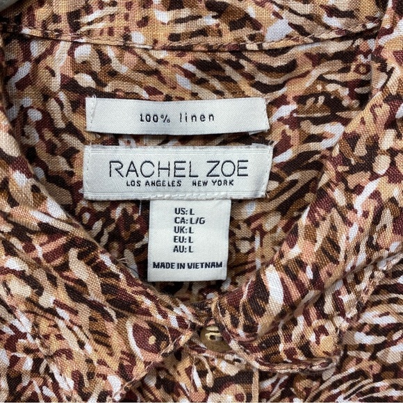 Rachel Zoe 100% Linen Abstract Print Short Sleeve Button Up Top Sz L - Picture 5 of 7